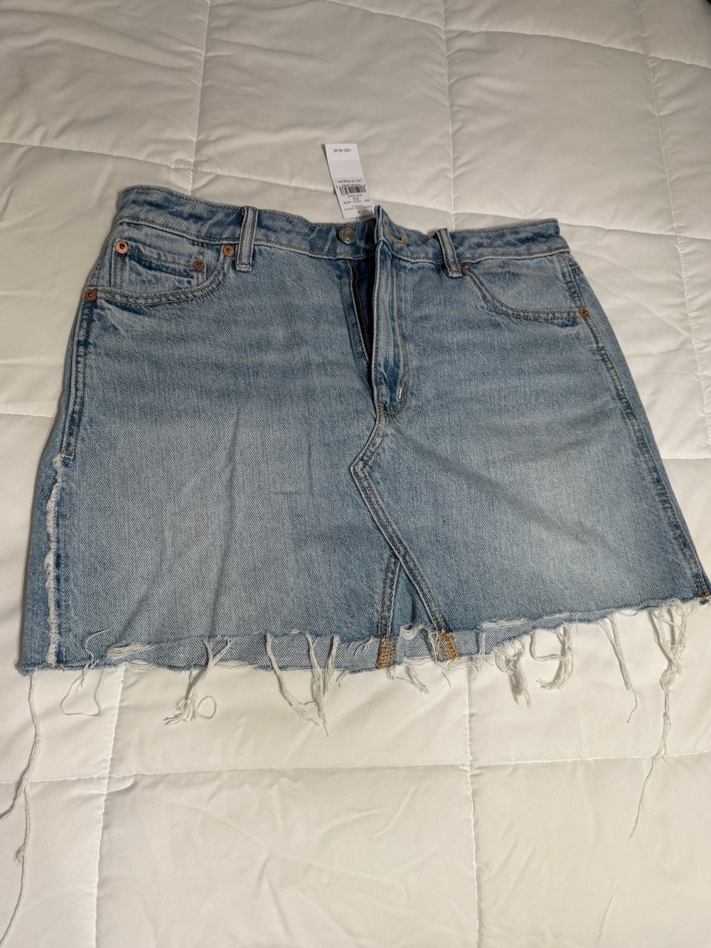American Eagle Outfitters Light Blue Frayed Denim Mini Skirt